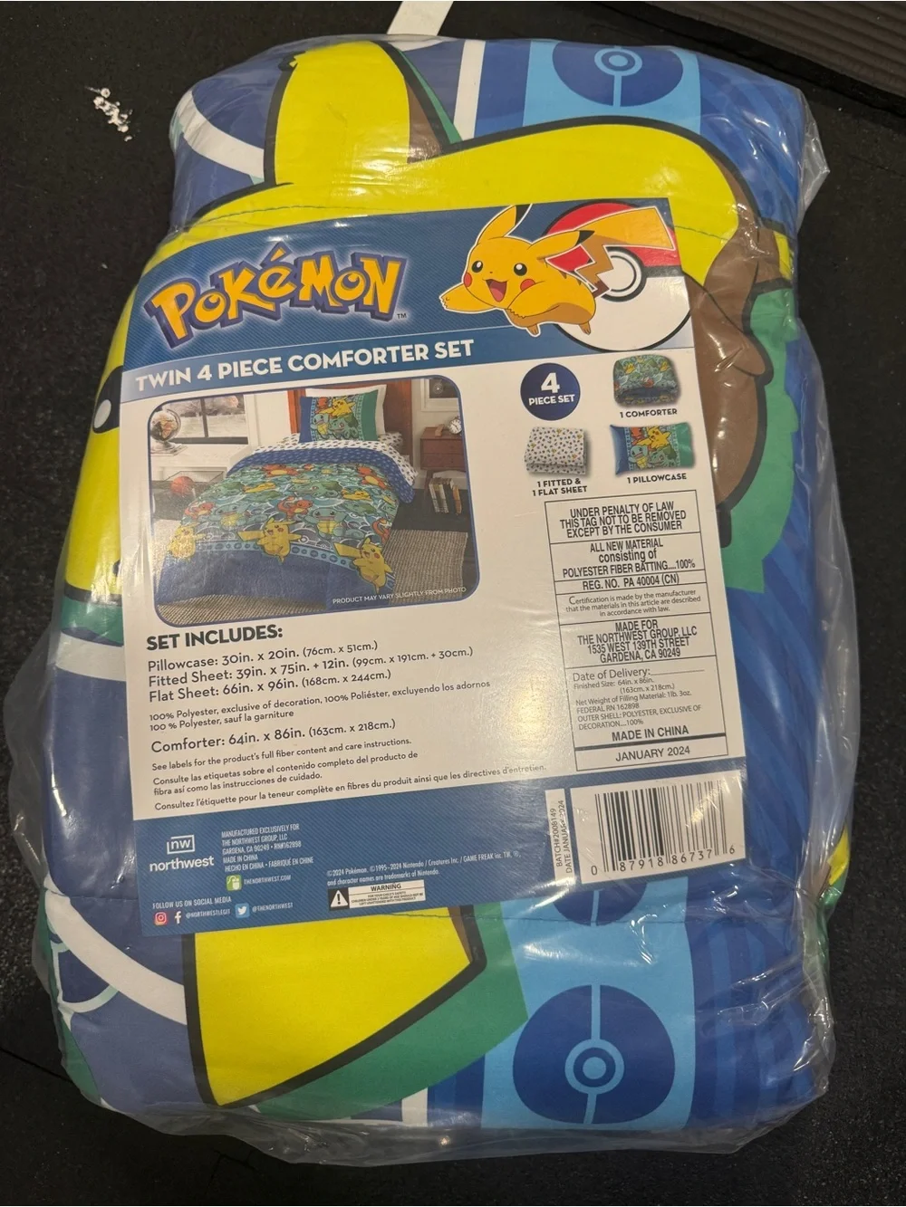 Pokemon Twin 4 Piece Comforter Sheet Bedding Set NWT